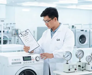 Appliance QA engineer checking washer panel